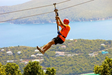 Guy ziplining in St. Thomas United States Virgin Islands